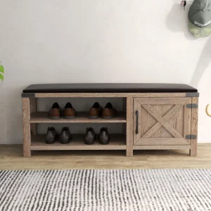 Modern farmhouse shoe stools with cushions