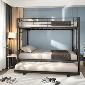 Twin Over Twin Bunk Bed Frame  with Guard Rail